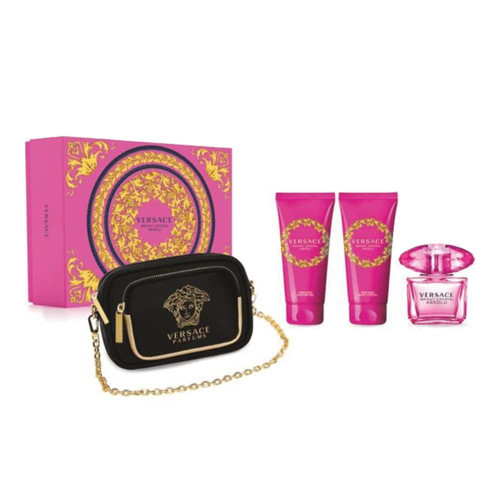 VERSACE BRIGHT CRYSTAL ABSOLU 4 PCS SET FOR WOMEN: 3 OZ EAU DE PARFUM SPRAY + 3.4 BODY LOTION + 3.4 SHOWER GEL + CLUTCH