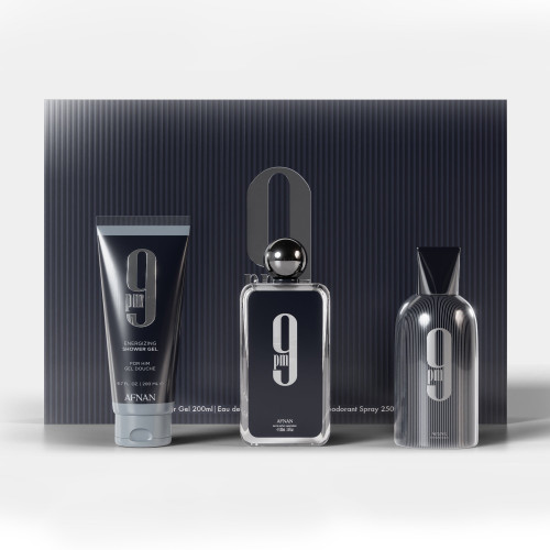 AFNAN 9PM 3 PCS SET FOR MEN: 3.4 EAU DE PARFUM SPRAY + 5 OZ DEODORANT SPRAY + 5 OZ SHOWER GEL AFNAN 9PM 3 PCS SET FOR MEN: 3.4 EAU DE PARFUM SPRAY + 5 OZ DEODORANT SPRAY + 5 OZ SHOWER GEL