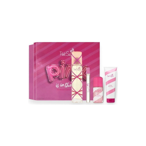 PINK SUGAR 4 PCS SET FOR WOMEN: 3.4 EAU DE TOILETTE SPRAY + 0.34 EAU DE TOILETTE SPRAY + 1.69 ROLL-ON + 3.4 SHOWER GEL