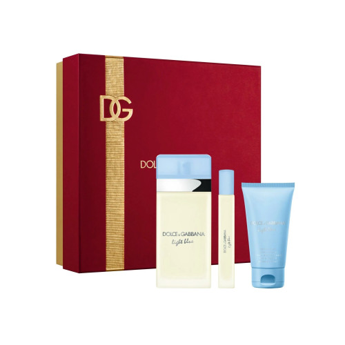 DOLCE & GABBANA LIGHT BLUE 3 PCS SET FOR WOMEN: 3.3 EAU DE TOILETTE SPRAY + 1.7 BODY CREAM + .33 EAU DE TOILETTE 