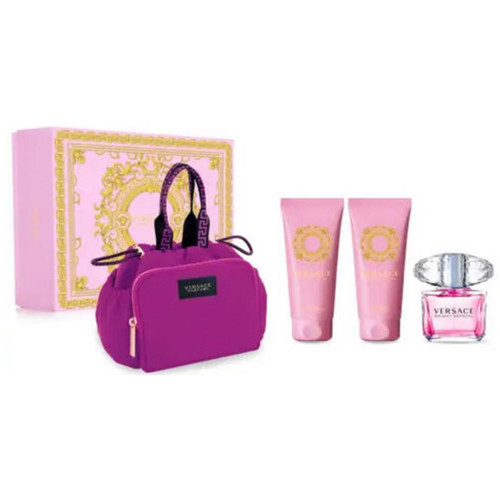 VERSACE BRIGHT CRYSTAL 4 PCS SET FOR WOMEN: 3 OZ EAU DE TOILETTE SPRAT + 3.4 SHOWER GEL + 3.4 BODY LOTION + BAG