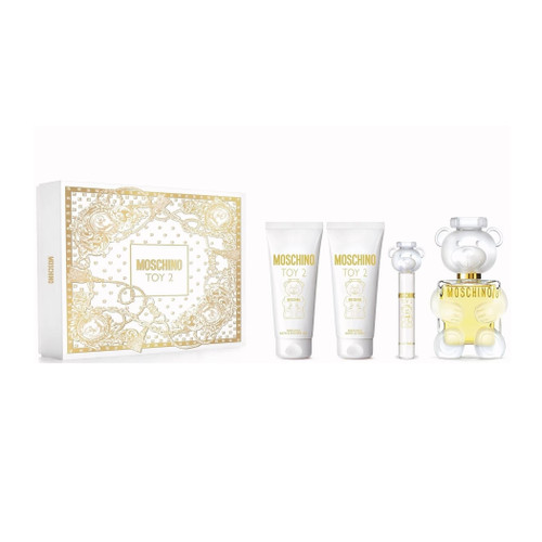 MOSCHINO TOY 2 4 PCS SET FOR WOMEN: 3.4 EAU DE PARFUM SPRAY + 0.34 EAU DE PARFUM SPRAY + 3.4 BATH & SHOWER GEL + 3.4 BODY LOTION