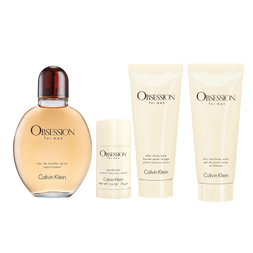 CALVIN KLEIN OBSESSION 4 PCS SET FOR MEN: 4.2 EAU DE TOILETTE SPRAY + 2.6 DEODORANT STICK + 3.3 AFTER SHAVE BALM + 3.3 BODY WASH CALVIN KLEIN OBSESSION 4 PCS SET FOR MEN: 4.2 EAU DE TOILETTE SPRAY + 2.6 DEODORANT STICK + 3.3 AFTER SHAVE BALM + 3.3 BODY WASH