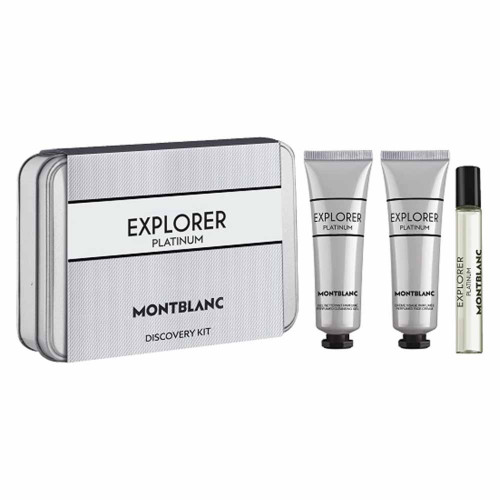 MONT BLANC EXPLORER PLATINUM 3 PCS SET FOR MEN: 0.25 EAU DE PARFUM SPRAY + 1 OZ FACE CREAM + 1 OZ CLEANSING GEL