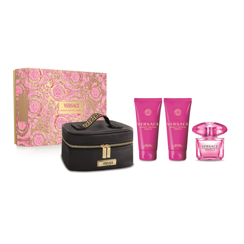 VERSACE BRIGHT CRYSTAL ABSOLU 4 PCS SET FOR WOMEN: 3.4 EAU DE PARFUM SPRAY + 3.4 BODY LOTION + 3.4 SHOWER GEL + SMALL BEAUTY CASE