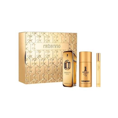 PACO RABANNE MILLION GOLD 3 PCS SET FOR MEN: 3.4 EAU DE PARFUM SPRAY + 5 OZ DEODORANT SPRAY + 0.33 EAU DE PARFUM SPRAY