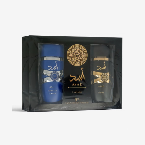 LATTAFA ASAD 2 PCS SET FOR MEN: ASAD 3.4 EAU DE PARFUM SPRAY + ASAD ZANZIBAR 3.4 EAU DE PARFUM SPRAY