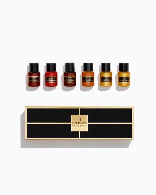 CAROLINA HERRERA CONFIDENTIAL 6 * 5 ML EAU DE PARFUM MINI SET: TRUE OUD + GOLD INCENSE + SANDAL RUBY + STALLION LEATHER + BURNING ROSE + MYSTERY TOBACCO CAROLINA HERRERA CONFIDENTIAL 6 * 5 ML EAU DE PARFUM MINI SET: TRUE OUD + GOLD INCENSE + SANDAL RUBY + STALLION LEATHER + BURNING ROSE + MYSTERY TOBACCO