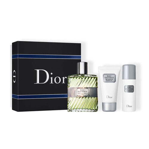 EAU SAUVAGE 3 PCS SET FOR MEN: 3.4 EAU DE TOILETTE + 1.7 SHOWER GEL + 1.7 DEODORANT SPRAY (HARD)