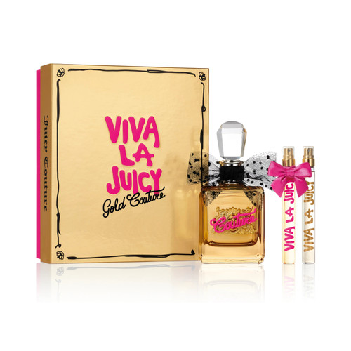 VIVA LA JUICY GOLD COUTURE 3 PCS SET FOR WOMEN: 3.4 EAU DE PARFUM SPRAY + VIVA LA JUICY 0.33 EAU DE PARFUM SPRAY + GOLD COUTURE 0.33 EAU DE PARFUM SPRAY