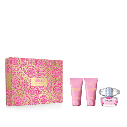 VERSACE BRIGHT CRYSTAL 3 PCS SET FOR WOMEN: 1.7 EAU DE TOILETTE SPRAY + 1.7 SHOWER GEL + 1.7 BODY LOTION (HARD)