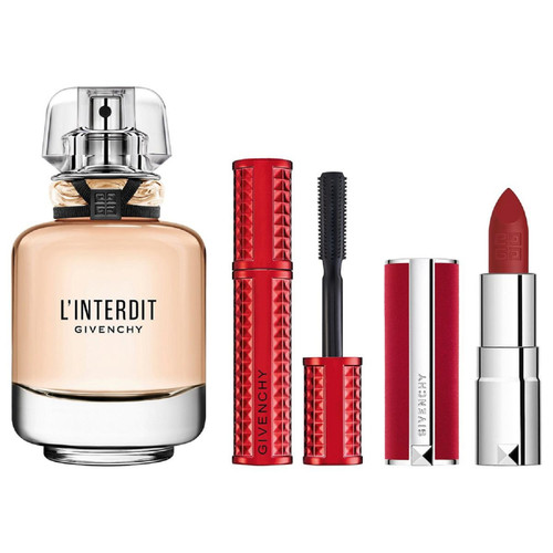 GIVENCHY L'INTERDIT 3 PCS SET FOR WOMEN: 1.7 EAU DE PARFUM SPRAY + LIPSTICK + MASCARA. GIVENCHY L'INTERDIT 3 PCS SET FOR WOMEN: 1.7 EAU DE PARFUM SPRAY + LIPSTICK + MASCARA.