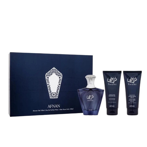AFNAN TURATHI BLUE POUR HOMME 3 PCS SET: 3 OZ EAU DE PARFUM SPRAY + 3.4 SHOWER GEL + 3.4 AFTER SHAVE BALM