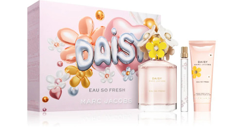 MARC JACOBS DAISY EAU SO FRESH 3 PCS SET FOR WOMEN: 4.2 EAU DE TOILETTE SPRAY + 2.5 BODY LOTION + 0.33 EAU DE TOILETTE SPRAY