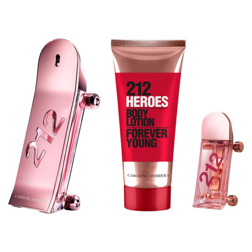 CAROLINA HERRERA 212 HEROES 3 PCS SET FOR WOMEN: 2.7 EAU DE PARFUM SPRAY + 7 ML EAU DE PARFUM MINI + 3.4 BODY LOTION