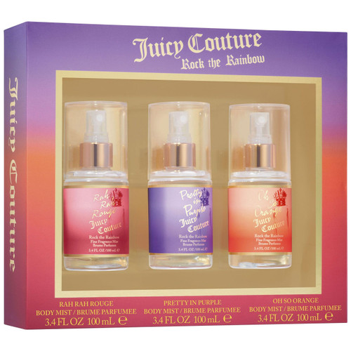 JUICY COUTURE 3 * 3.4 BODY MIST SPRAY SET FOR WOMEN: RAH RAH ROUGE + PRETTY IN PINK + OH SO ORANGE
