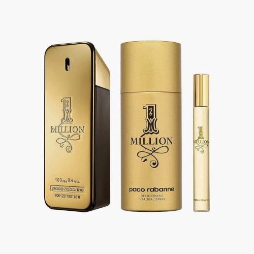 PACO RABANNE ONE MILLION 3 PCS SET FOR MEN: 3.4 EAU DE TOILETTE SPRAY + 0.33 OZ EAU DE TOILETTE SPRAY + 150ML DEODORANT SPRAY PACO RABANNE ONE MILLION 3 PCS SET FOR MEN: 3.4 EAU DE TOILETTE SPRAY + 0.33 OZ EAU DE TOILETTE SPRAY + 150ML DEODORANT SPRAY