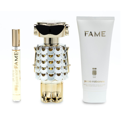 PACO RABANNE FAME 3 PCS SET FOR WOMEN: 2.7 EAU DE PARFUM SPRAY + 0.33 EAU DE PARFUM SPRAY + 3.4 BODY LOTION PACO RABANNE FAME 3 PCS SET FOR WOMEN: 2.7 EAU DE PARFUM SPRAY + 0.33 EAU DE PARFUM SPRAY + 3.4 BODY LOTION