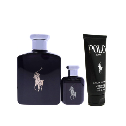 POLO BLACK 3 PCS SET FOR MEN: 4.2 EAU DE TOILETTE SPRAY + 1.36 EAU DE TOILETTE SPRAY + 3.4 AFTER SHAVE GEL