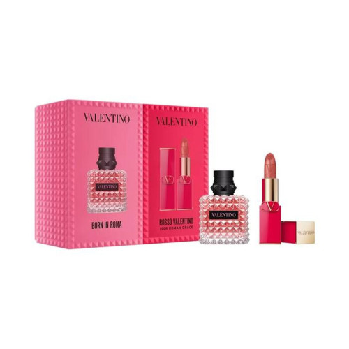 VALENTINO DONNA BORN IN ROMA 2 PCS SET FOR WOMEN: 1 OZ EAU DE PARFUM SPRAY + ROSSO VALENTINO 0.12 LIPSTICK 100R ROMAN GRACE