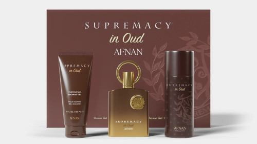 AFNAN SUPREMACY IN OUD 3 PCS SET FOR MEN: 3.3 EXTRAIT DE PARFUM + 5 OZ SHOWER GEL + 5 OZ DEODORANT SPRAY