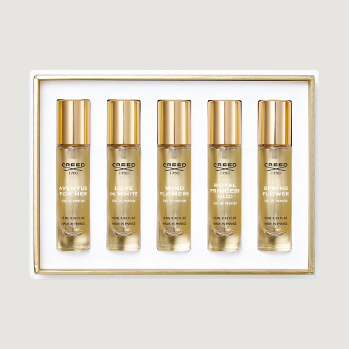 CREED 5 * 0.33 EAU DE PARFUM SPRAY SET FOR WOMEN: AVENTUS FOR HER + LOVE IN WHITE + WIND FLOWERS + ROYAL PRINCESS OUD  + SPRING FLOWER CREED 5 * 0.33 EAU DE PARFUM SPRAY SET FOR WOMEN: AVENTUS FOR HER + LOVE IN WHITE + WIND FLOWERS + ROYAL PRINCESS OUD  + SPRING FLOWER