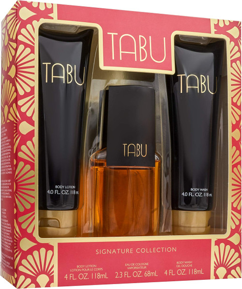 TABU 3 PCS SET FOR WOMEN: 2.3 EAU DE COLOGNE SPRAY + 4 OZ BODY LOTION + 4 OZ BODY WASH