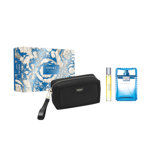 VERSACE EAU FRAICHE 3 PCS SET FOR MEN: 3.4 EAU DE TOILETTE SPRAY + 0.33 EAU DE TOILETTE SPRAY + BLACK POUCH