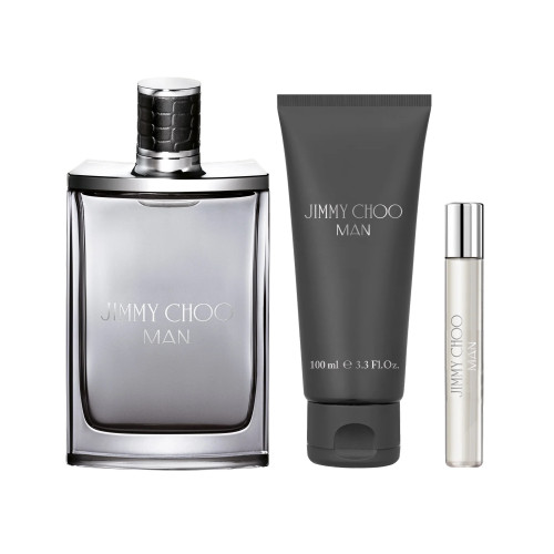 JIMMY CHOO MAN 3 PCS SET: 3.3 EAU DE TOILETTE SPRAY + 0.25 EAU DE TOILETTE SPRAY + 3.3 SHOWER GEL.