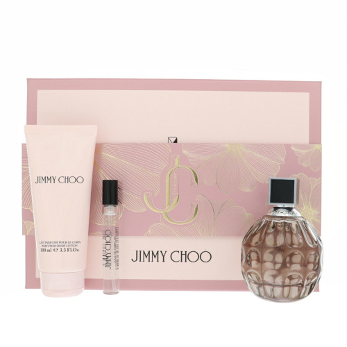 JIMMY CHOO 3 PCS SET FOR WOMEN: 3.3 EAU DE PARFUM SPRAY + 0.25 EAU DE PARFUM SPRAY + 3.3 BODY LOTION...