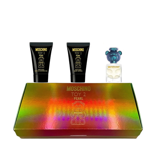 MOSCHINO TOY 2 PEARL 3 PCS SET FOR WOMEN: 5 ML EAU DE PARFUM MINI + 0.8 BATH & SHOWER GEL + 0.8 BODY LOTION