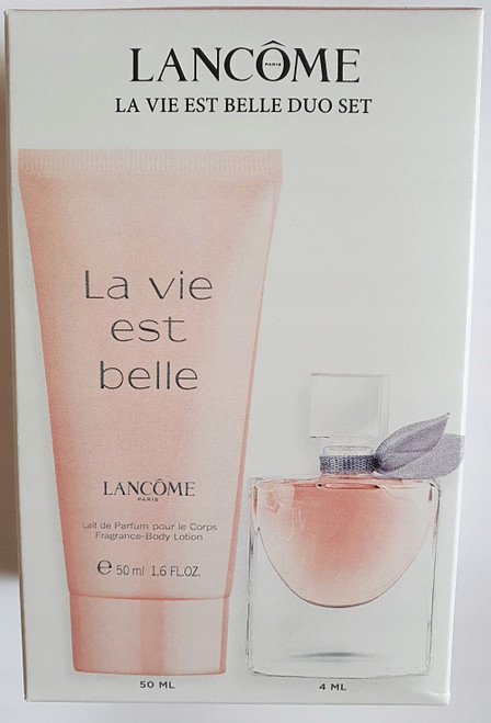 LANCOME LA VIE EST BELLE 2 PCS SET FOR WOMEN: 4 ML EAU DE PARFUM MINI + 1.6 BODY LOTION.