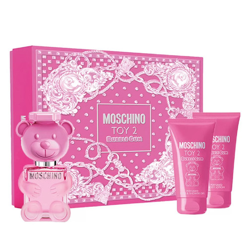MOSCHINO TOY 2 BUBBLE GUM 3 PCS SET FOR WOMEN: 1.7 EAU DE TOILETTE SPRAY + 1.7 SHOWER GEL + 1.7 BODY LOTION..