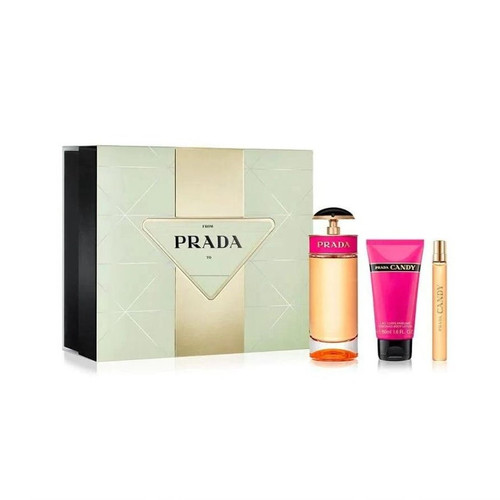 PRADA CANDY 3 PCS SET FOR WOMEN: 2.7 EAU DE PARFUM SPRAY + 0.33 EAU DE PARFUM SPRAY + 1.6 BODY LOTION