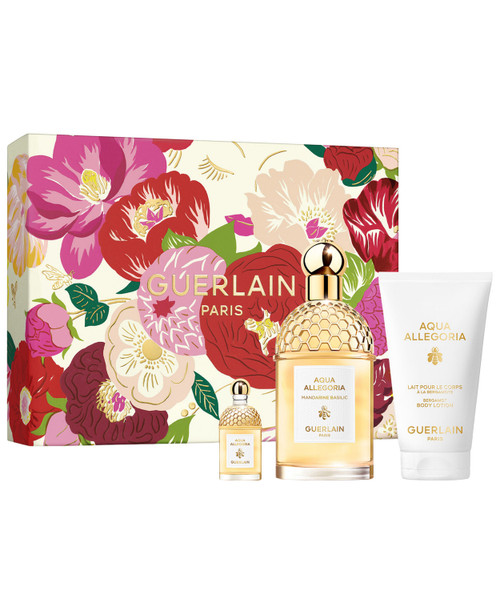 GUERLAIN AQUA ALLEGORIA MANDARINE BASILIC 3 PCS SET FOR WOMEN: 2.5 EAU DE PARFUM SPRAY + 2.5 BODY LOTION + 7.5 ML EAU DE PARFUM MINI