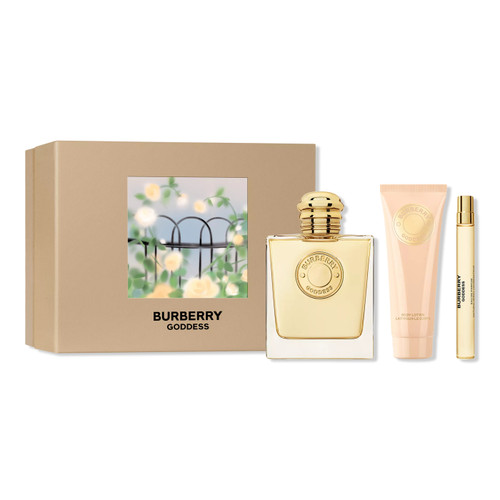BURBERRY GODDESS 3 PCS SET: 3.3 EAU DE PARFUM SPRAY + 0.33 EAU DE PARFUM SPRAY + 2.5 BODY LOTION.