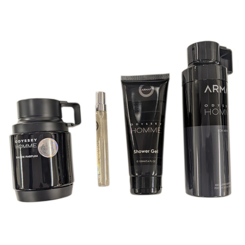 ARMAF ODYSSEY HOMME 4 PCS SET: 3.4 EAU DE PARFUM SPRAY + 0.34 EAU DE PARFUM SPRAY + 3.4 SHOWER GEL + 6.8 BODY SPRAY