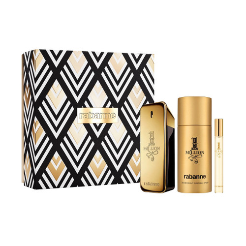 PACO RABANNE ONE MILLION 3 PCS SET FOR MEN: 3.4 EAU DE TOILETTE SPRAY + 5.1 DEODORANT SPRAY + 0.34 EAU DE TOILETTE SPRAY..