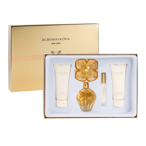 BCBG MAX AZRIA BON CHIC 4 PCS SET FOR WOMEN: 3.4 EAU DE PARFUM SPRAY + 3.4 BODY LOTION + 0.34 EAU DE PARFUM ROLLERBALL + 3.4 SHOWER GEL