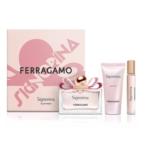 SALVATORE FERRAGAMO SIGNORINA 3 PCS SET FOR WOMEN: 3.4 EAU DE PARFUM SPRAY + 0.33 EAU DE PARFUM TRAVEL SPRAY + 1.7 BODY LOTION