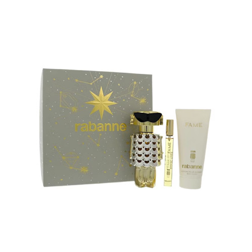 PACO RABANNE FAME 3 PCS SET FOR WOMEN: 2.7 EAU DE PARFUM SPRAY + 3.4 BODY LOTION + 0.33 EAU DE PARFUM TRAVEL SPRAY