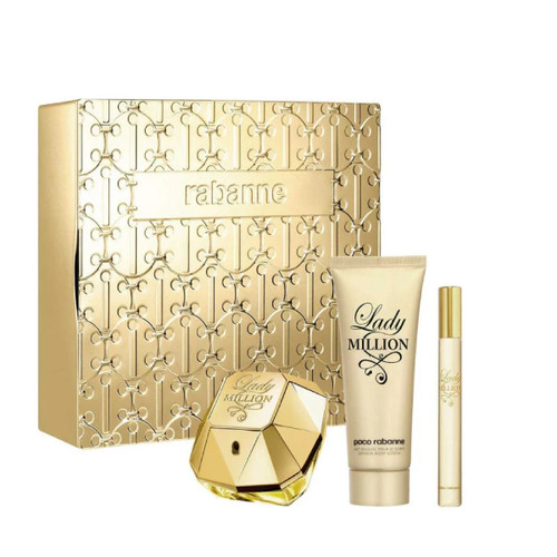 PACO RABANNE LADY MILLION 3 PCS SET FOR WOMEN: 1.6 EAU DE PARFUM SPRAY + 3.4 BODY LOTION + 0.33 EAU DE PARFUM TRAVEL SPRAY