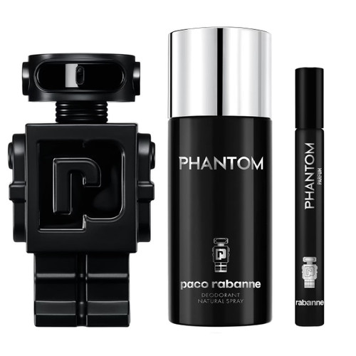 PACO RABANNE PHANTOM 3 PCS SET FOR MEN: 3.4 PARFUM SPRAY + 5 OZ DEODORANT SPRAY + 0.33 PARFUM TRAVEL SPRAY