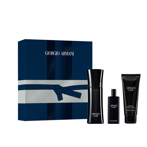 ARMANI CODE 3 PCS SET FOR MEN: 4.2 EAU DE TOILETTE SPRAY + 0.5 EAU DE TOILETTE TRAVEL SPRAY + 2.5 SHOWER GEL