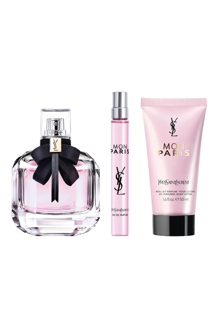 YSL MON PARIS 3 PCS SET FOR WOMEN: 3 OZ EAU DE PARFUM SPRAY + 0.34 EAU DE PARFUM TRAVEL SPRAY + 1.6 BODY LOTION