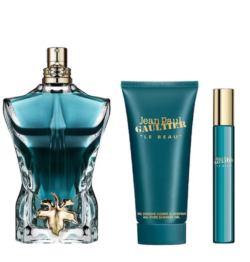 JEAN PAUL GAULTIER LE BEAU 3 PCS SET FOR MEN: 4.2 EAU DE TOILETTE SPRAY + 2.5 SHOWER GEL + 0.33 EAU DE TOILETTE TRAVEL SPRAY