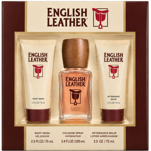 ENGLISH LEATHER 3 PCS SET FOR MEN: 3.4 COLOGNE SPRAY + 2.5 BODY WASH + 2.5 AFTERSHAVE BALM