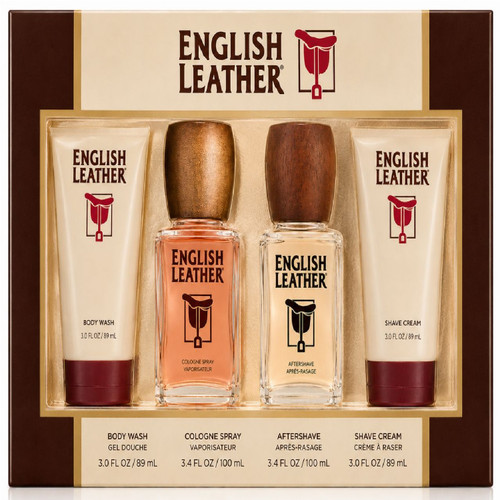 ENGLISH LEATHER 4 PCS SET FOR MEN: 3.4 COLOGNE SPRAY + 3 OZ BODY WASH + 3.4 AFTERSHAVE + 3 OZ SHAVE CREAM