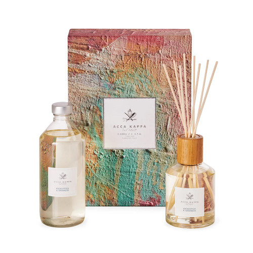 ACCA KAPPA EUCALYPTHUS & OAKMOSS GIFT SET: 8.4 HOME DIFFUSER WITH STICKS + 16.9 REFILL + WOODEN REEDS