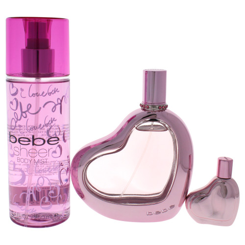 BEBE SHEER 3 PCS SET FOR WOMEN: 3.4 EAU DE PARFUM SPRAY + 10 ML EAU DE PARFUM MINATURE + 8.4 OZ BODY MIST (WINDOW BOX)